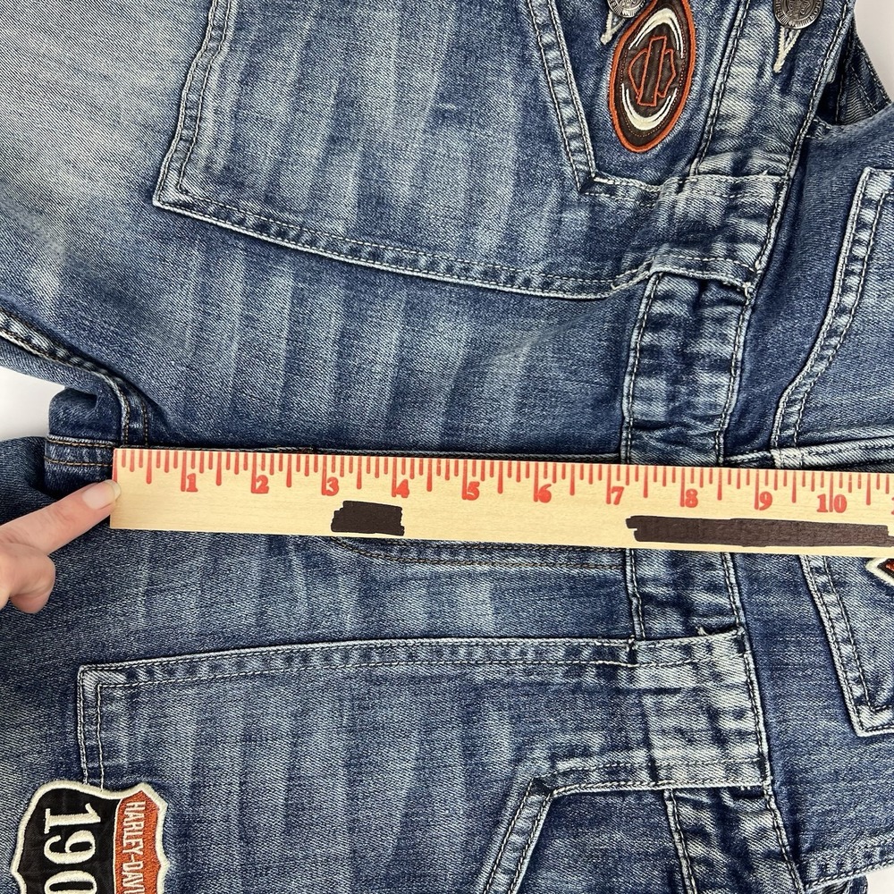 Harley Davidson Overalls Y2K Flare Leg Women's Sz 6 Patches Faded Logo Authentic - Picture 13 of 16